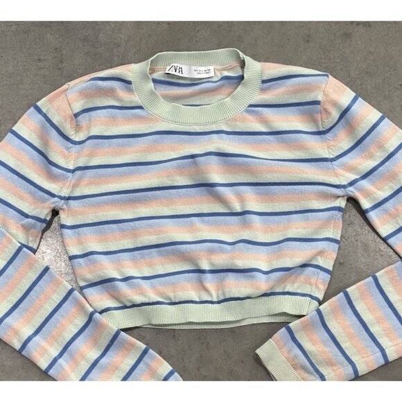 Zara Pastel Striped Cropped Sweater Size Small - Picture 2 of 3